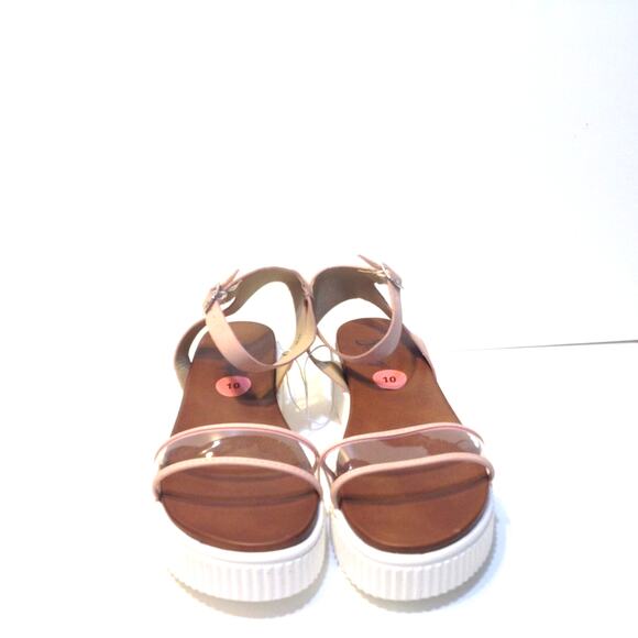 JellyPop Clear Strappy Flatform Pink Faux Leather Sandal - Picture 2 of 13